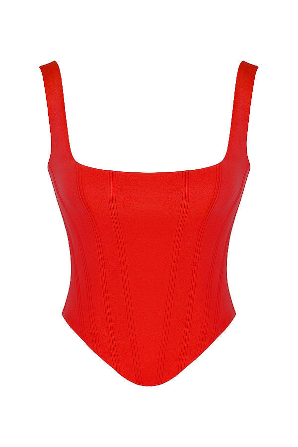 Scarlet satin longline corset