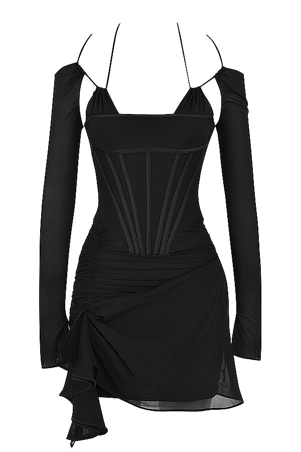 Black real silk corset mini dress