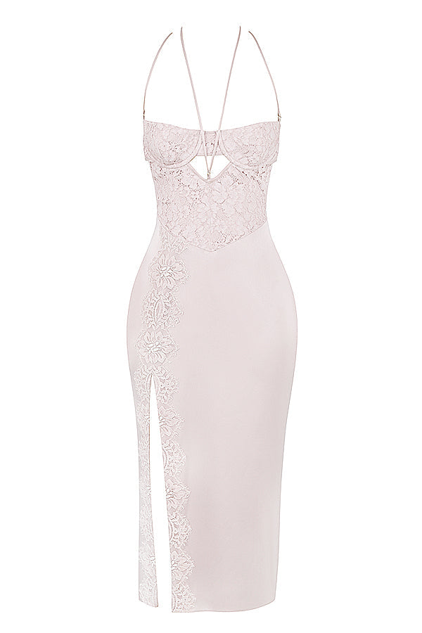 Midi dress in crystal satin and lace