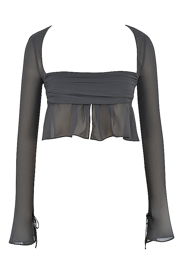 Shadow floating long sleeve top and tiered mini skirt