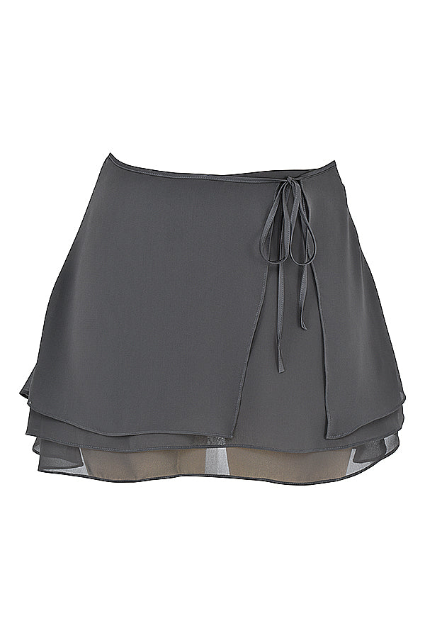 Shadow floating long sleeve top and tiered mini skirt