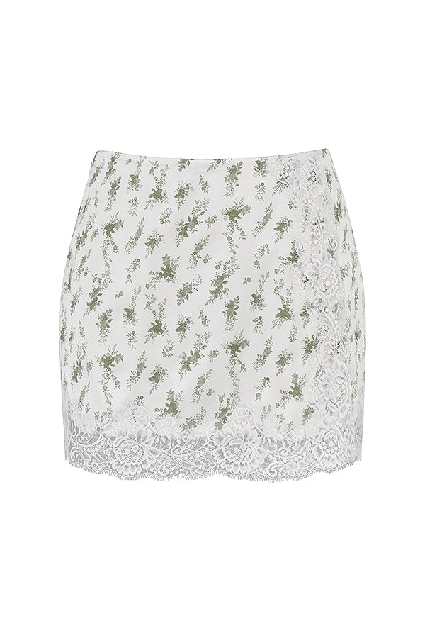 Top with lace trim and mini skirt with garden print