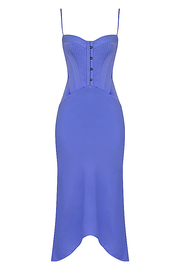 Periwinkle midi dress with satin corset