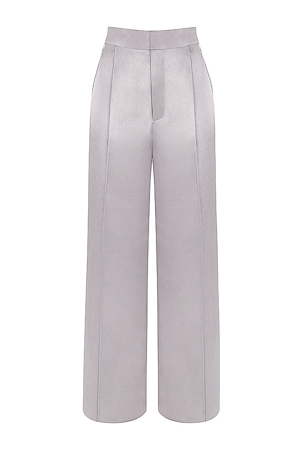 Gray body with floral trim and satin trousers