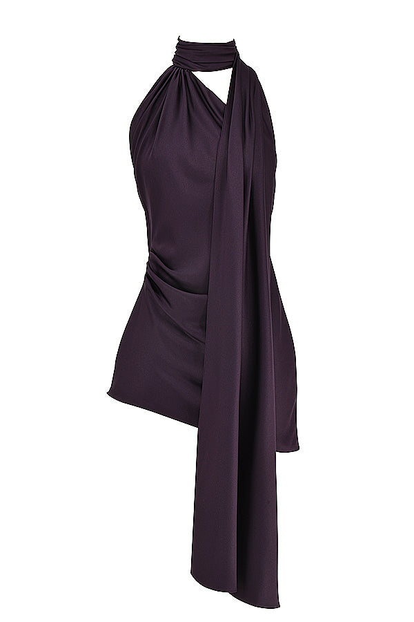 Asymmetrical dress with wrap neckline