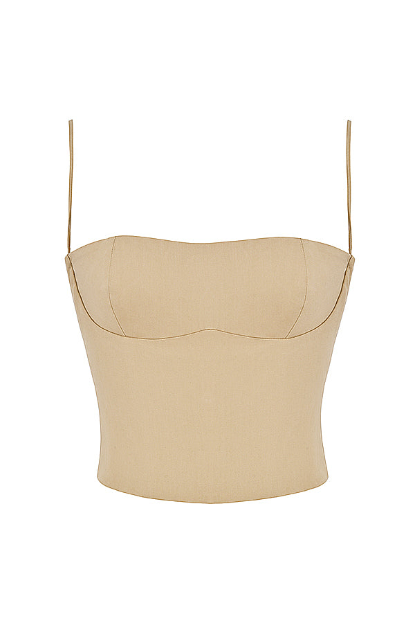 Camel structured corset with cargo pants