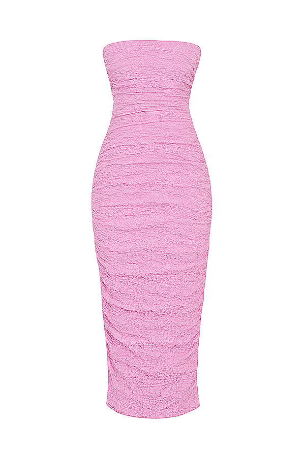 Pink strapless midi dress with corset