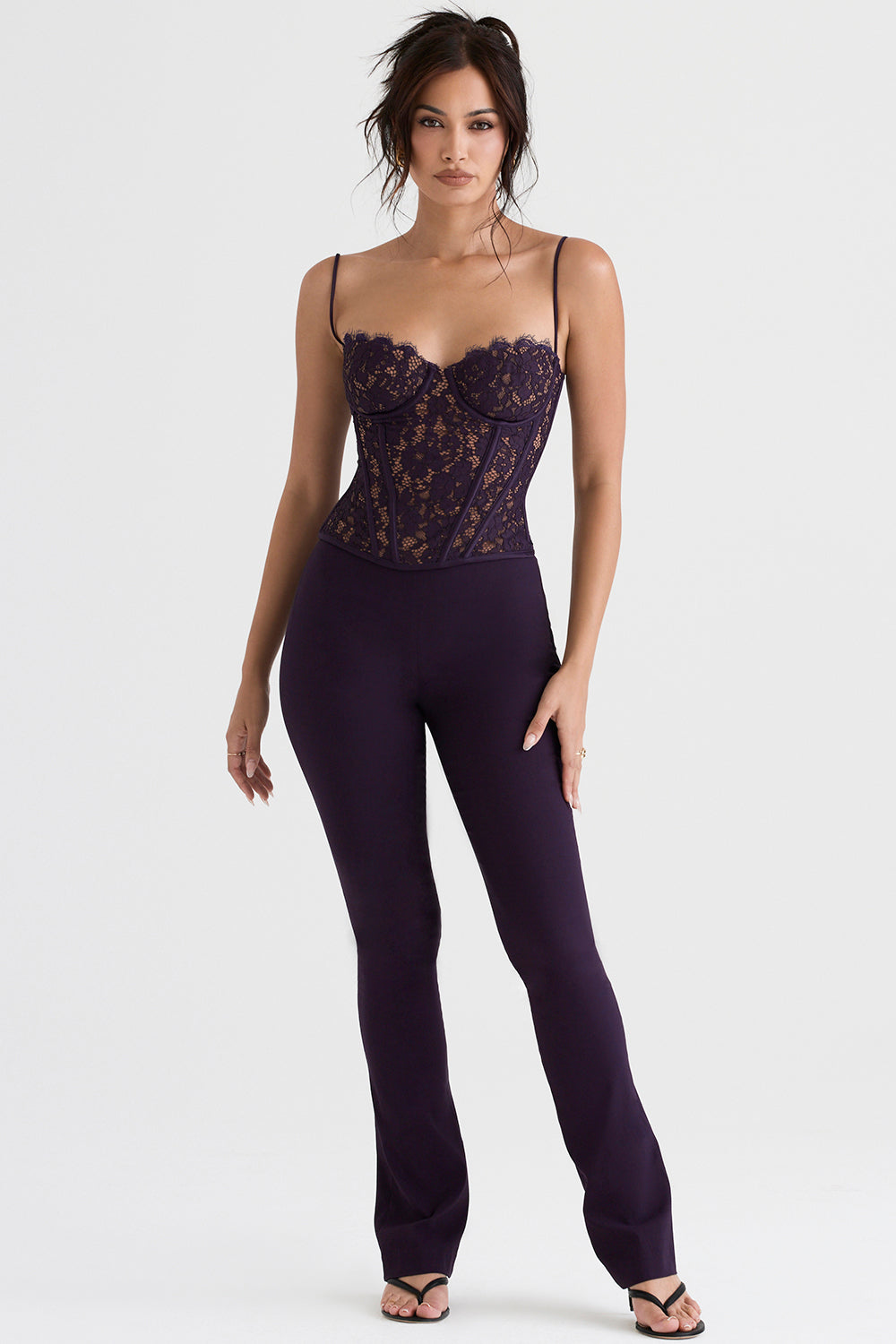 Nightshade lace underwire corset with high waisted trousers