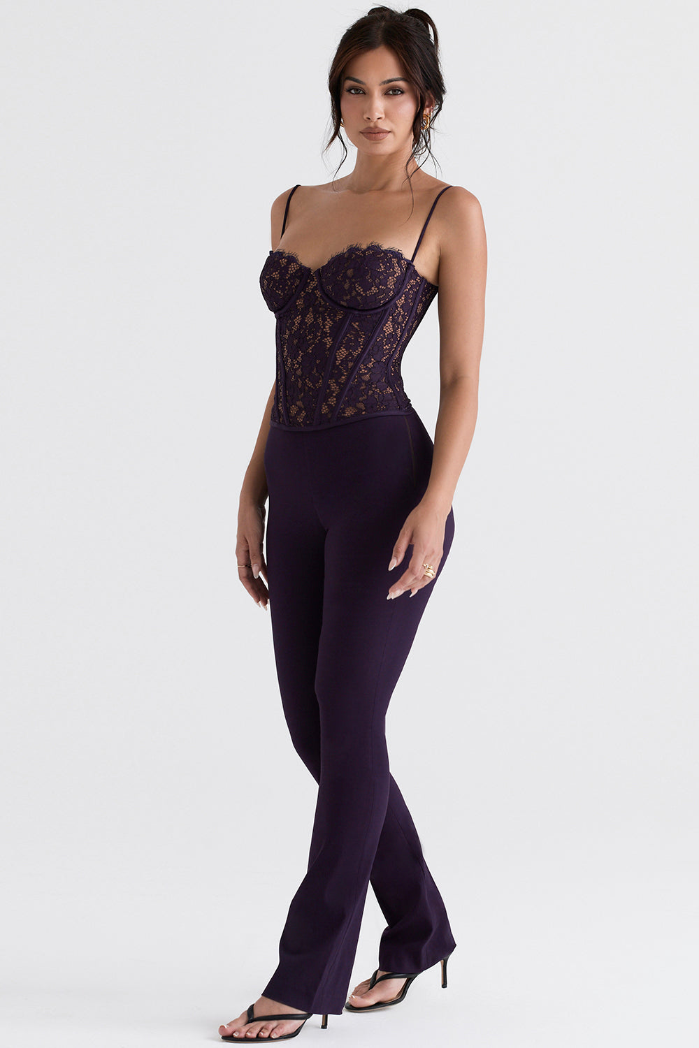 Nightshade lace underwire corset with high waisted trousers