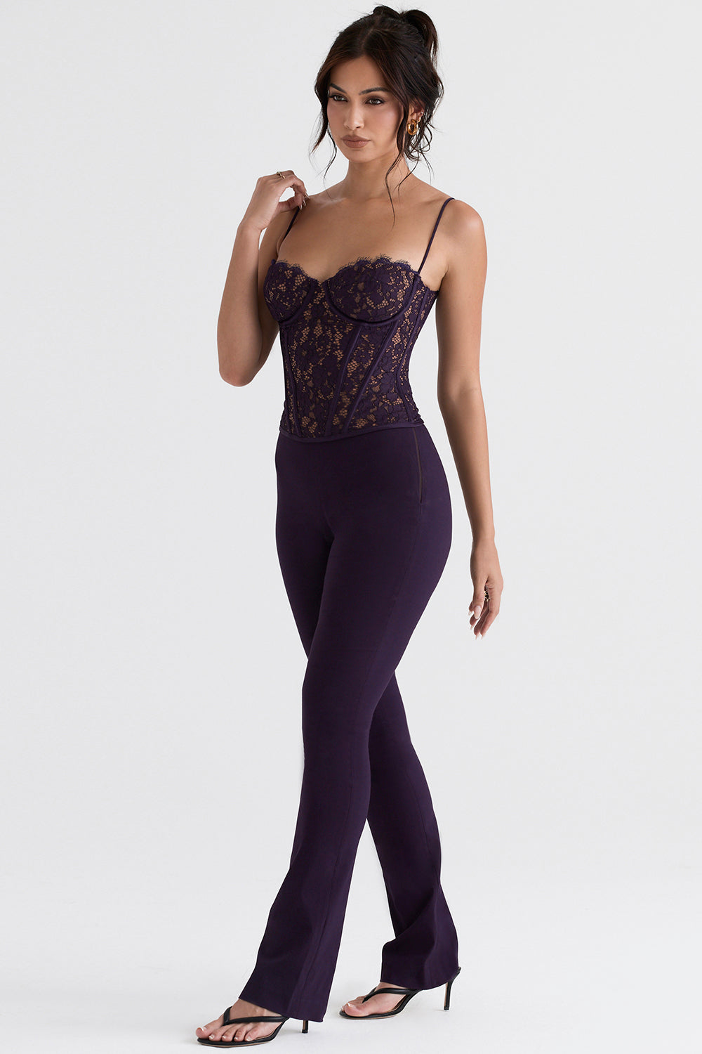 Nightshade lace underwire corset with high waisted trousers