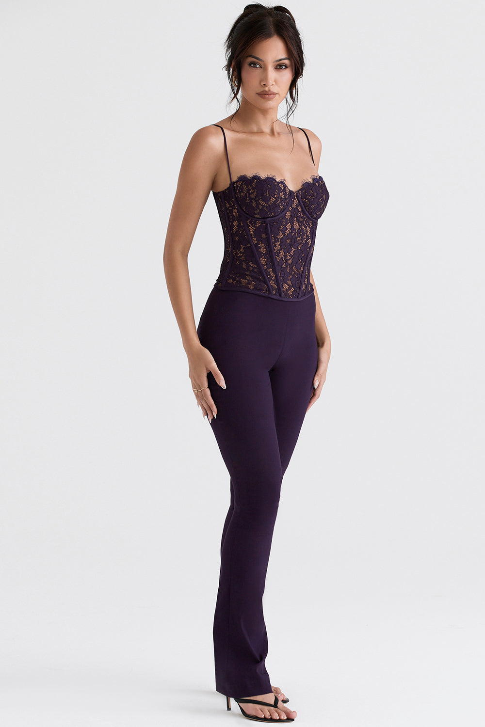 Nightshade lace underwire corset with high waisted trousers