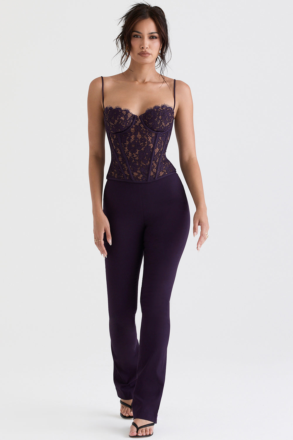 Nightshade lace underwire corset with high waisted trousers