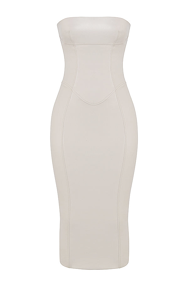 Ivory vegan leather strapless dress