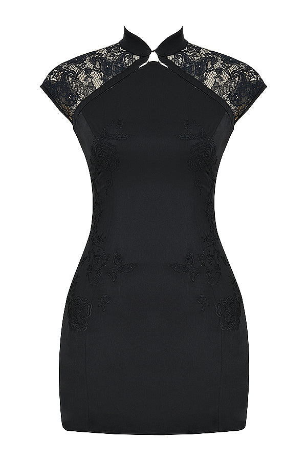 Black embroidered mini dress