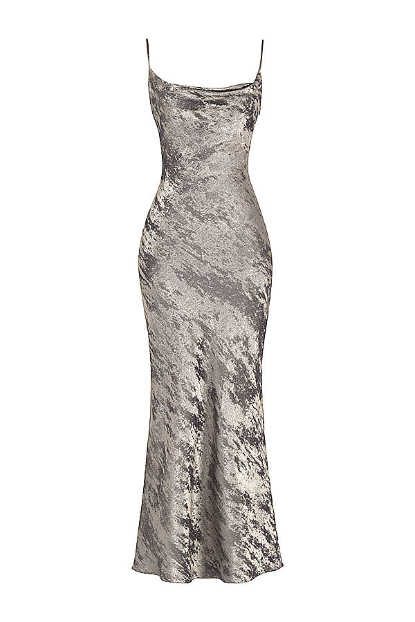 Pewter satin maxi dress