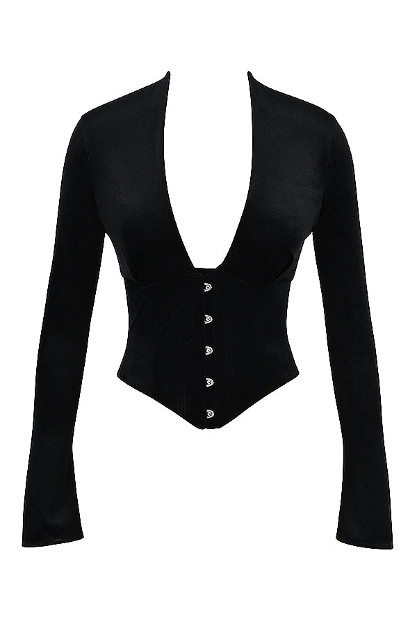 Black velvet corset with cropped pants