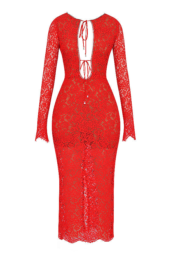 Red lace maxi dress