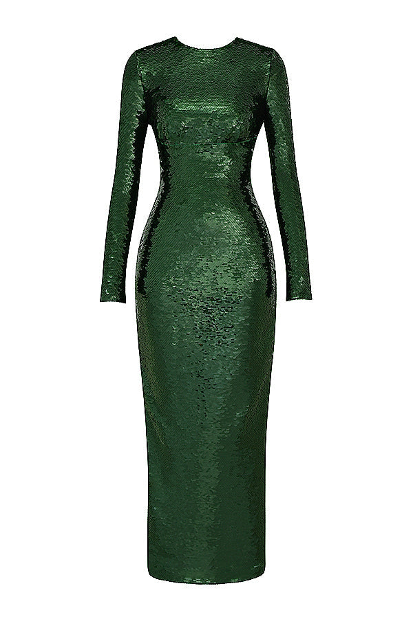 Pine green maxi dress with sequins