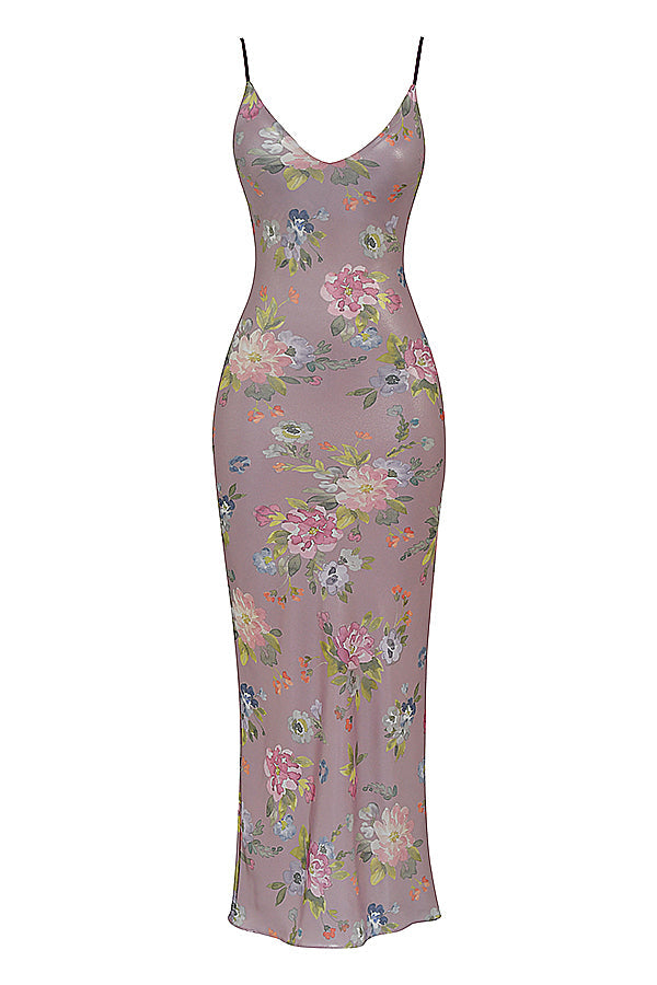 Mauve maxi dress with flowers