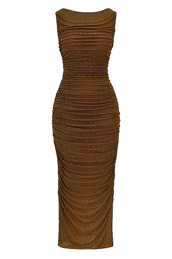 Coffee crystallized maxi dress