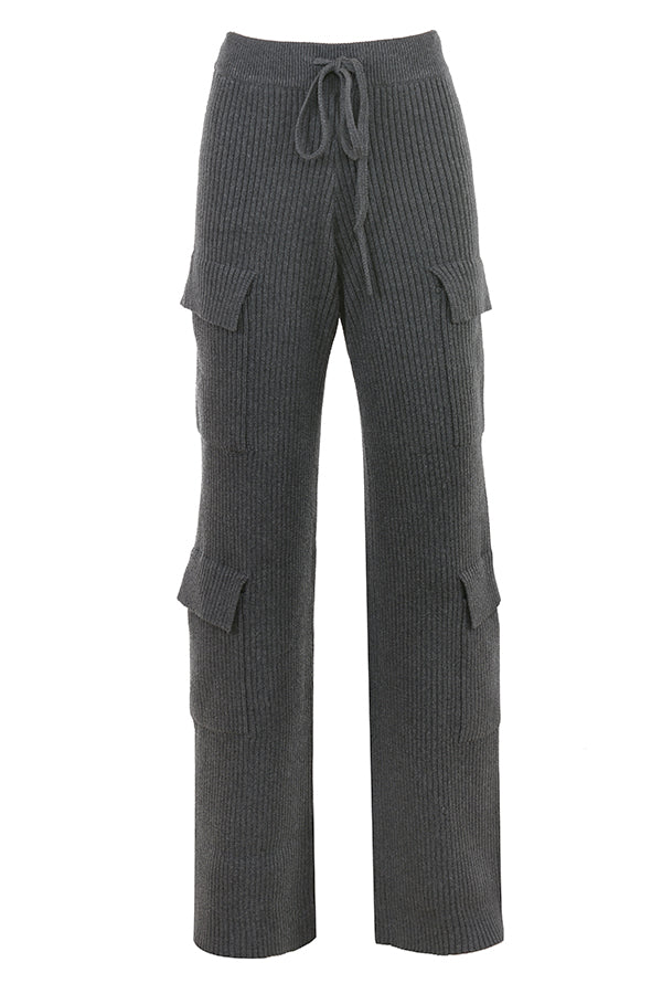 Dark gray bodysuit with anthracite ribbed cargo pants