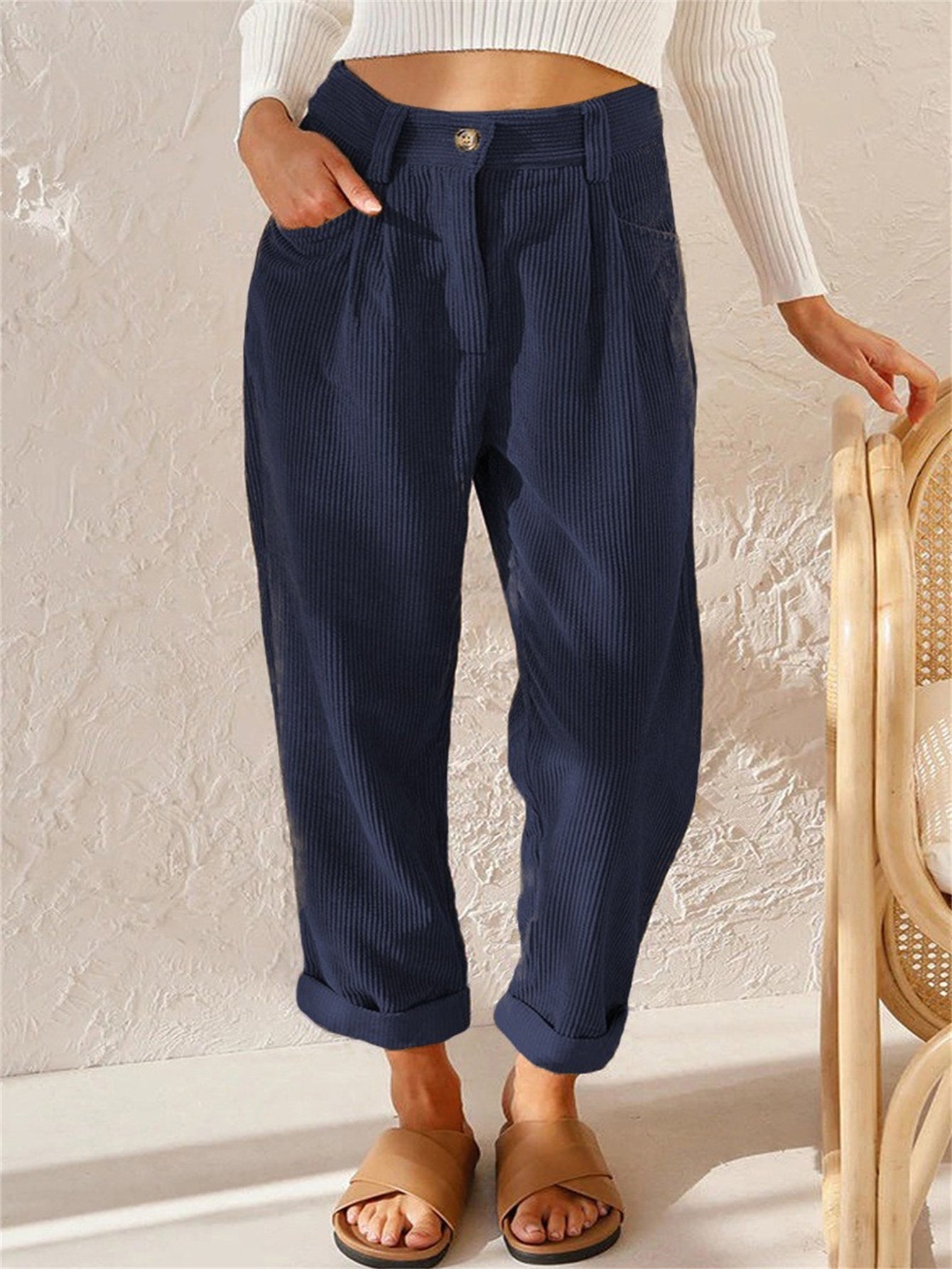 Corduroy trousers with straight legs