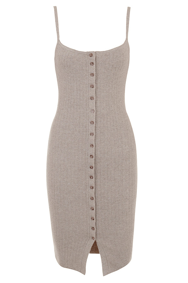 Beige cashmere knitted midi dress