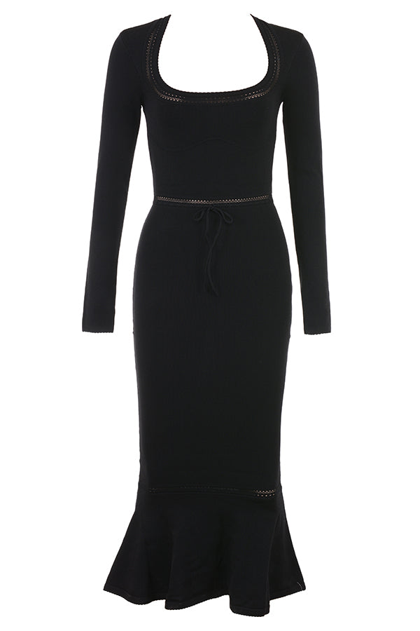 Black elegant knitted midi dress