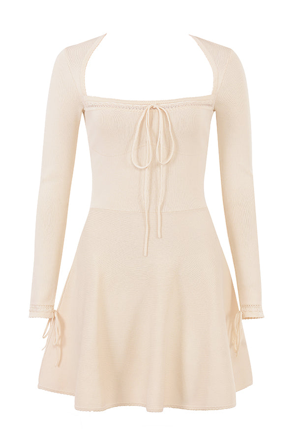 Cream graceful knitted mini dress