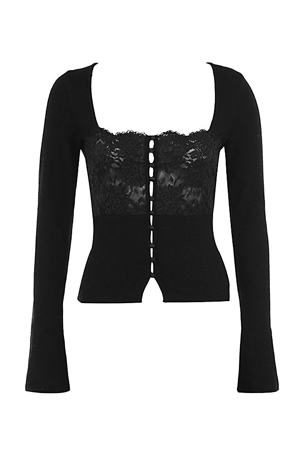 Top with black lace trim