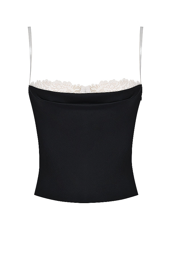 Black off white underwire top with mini skirt