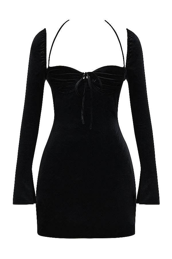 Black velvet halter mini dress