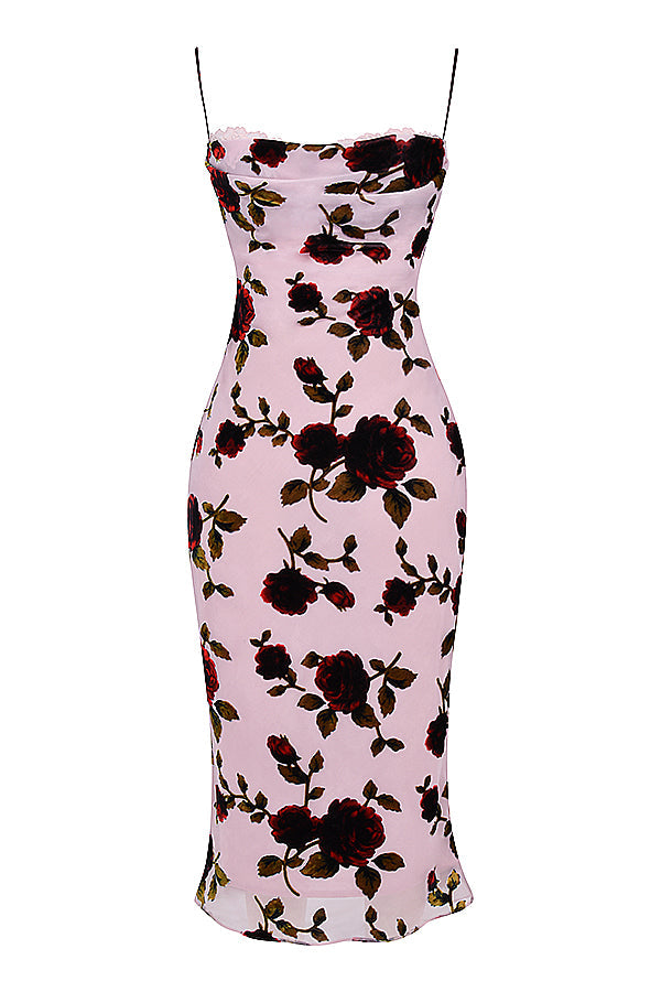 Pink devore midi dress