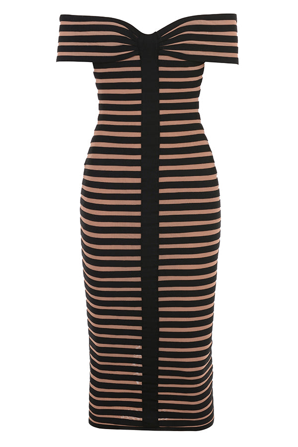 Striped midi bandage dress