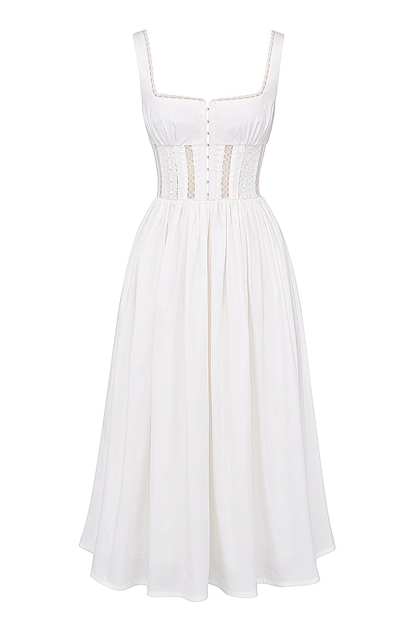 White midi dress with lace trim