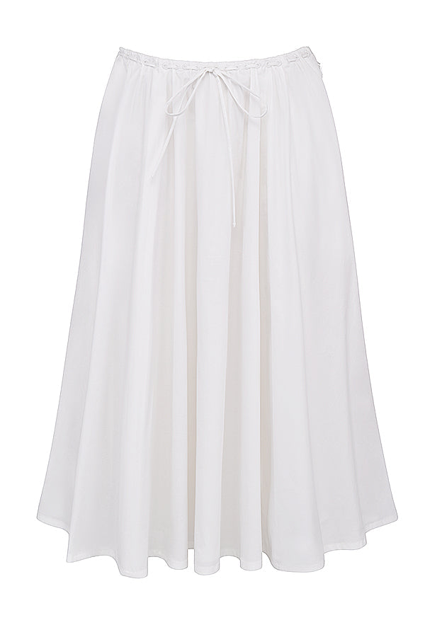 White top with ruffles and midi skirt