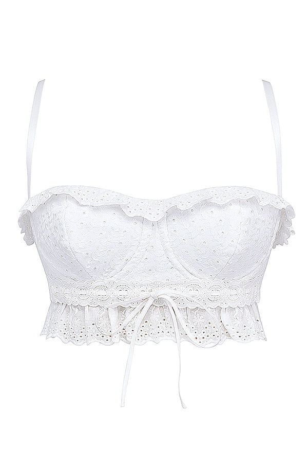 White broderie anglais bralette top with pants