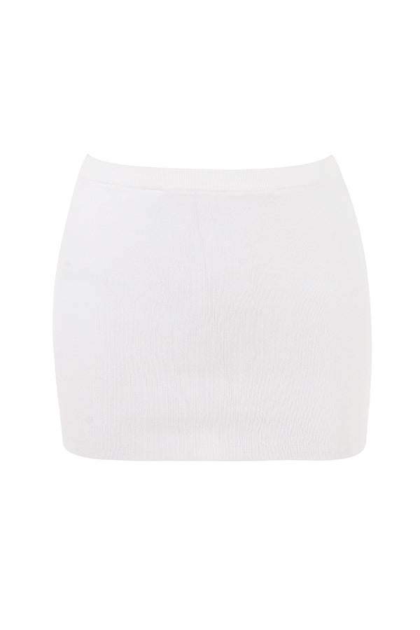 White knitted top with mini skirt