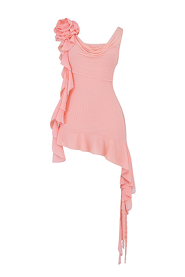 Soft apricot mini dress with ruffles