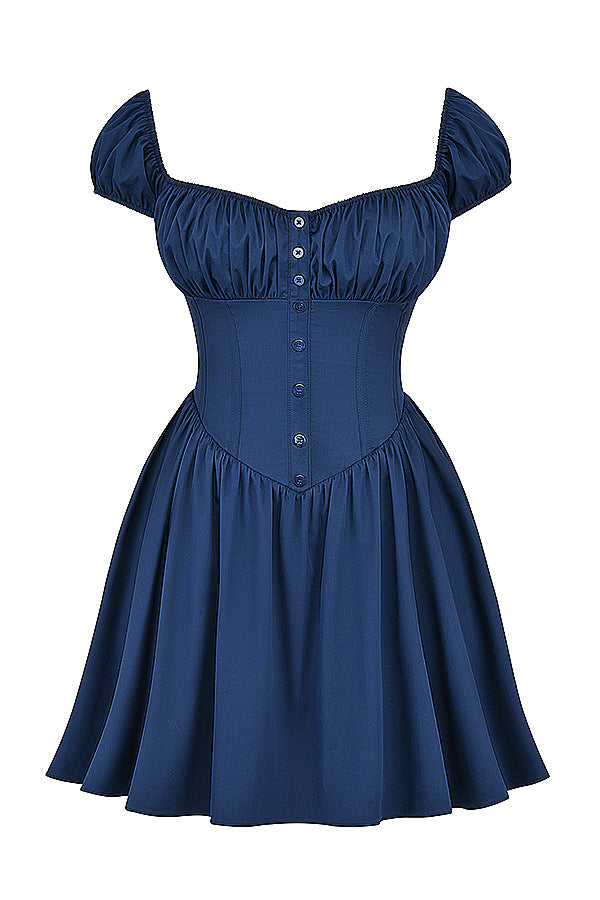 French navy blue mini dress with pleats