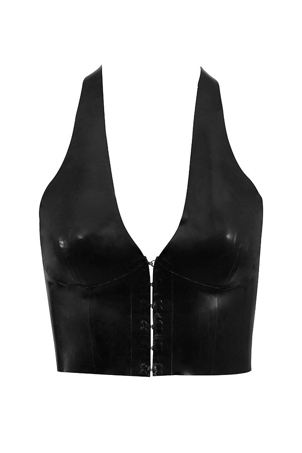 Black latex halter top