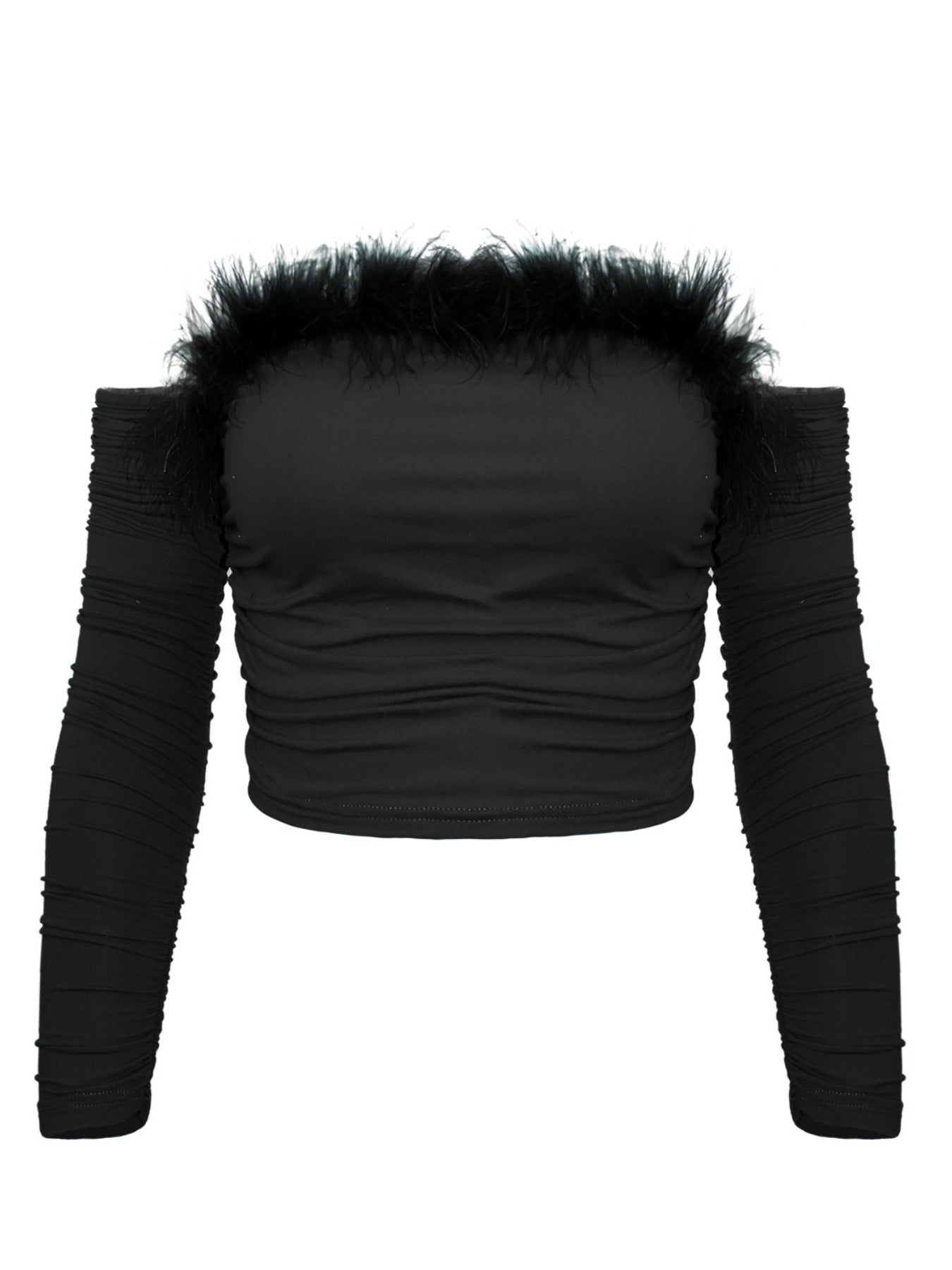 Off shoulder top with faux fur trim