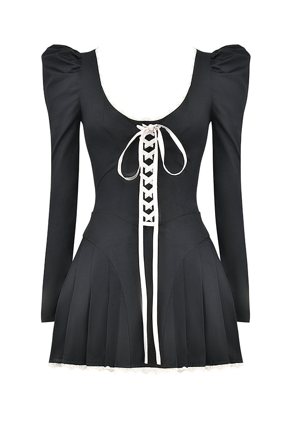 Black cream pleated mini dress