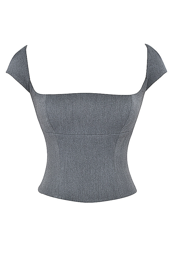 Gray corset with lace back and A-line mini skirt