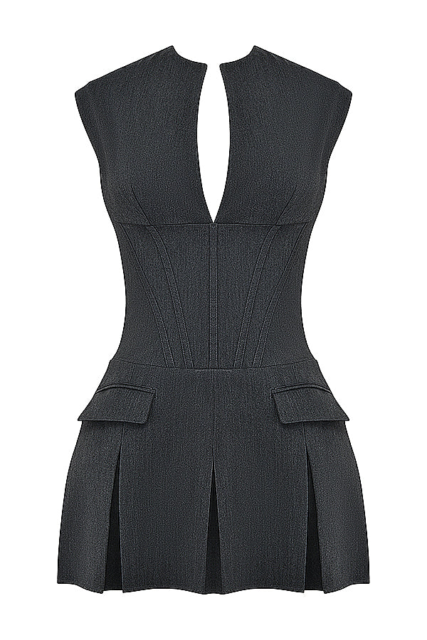 Charcoal pleated corset dress