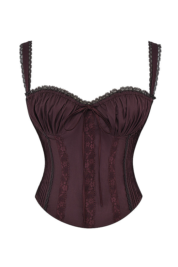 Rich brown lace corset on the back