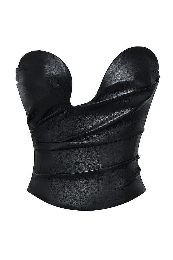 Black plunging vegan leather corset