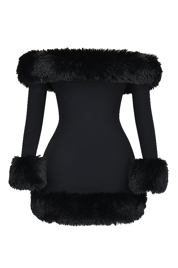 Black mini dress with fur