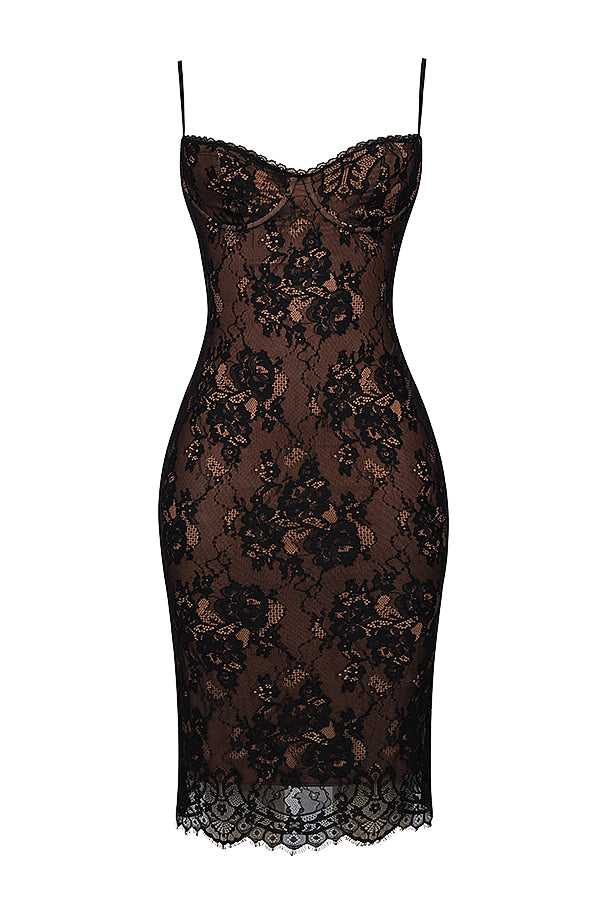 Black lace midi dress