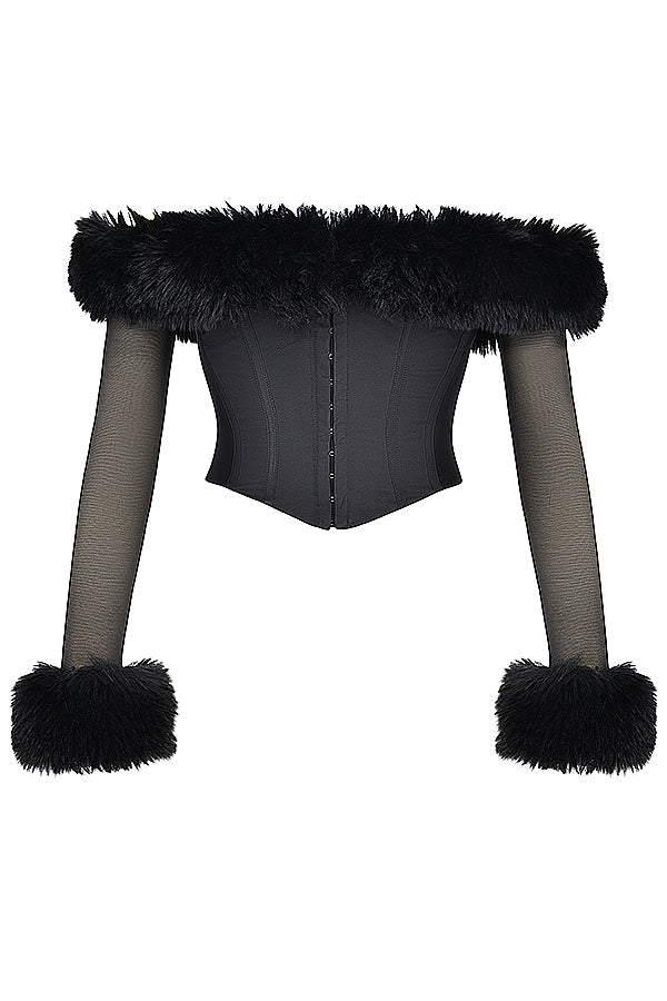 Black corset with faux fur trim